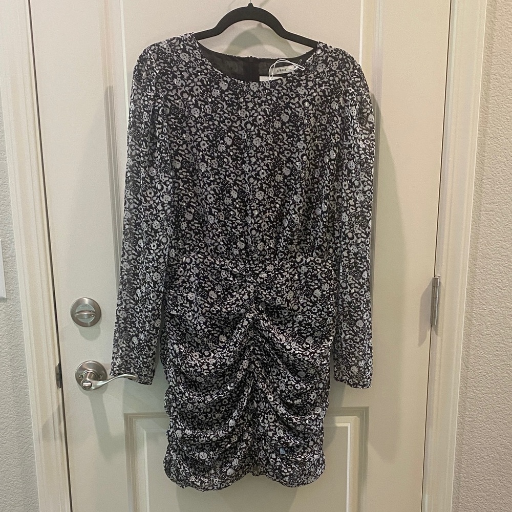 NWT LUSH Black & White Floral Ruched Mini Dress – Size XL– Elegant & Flattering